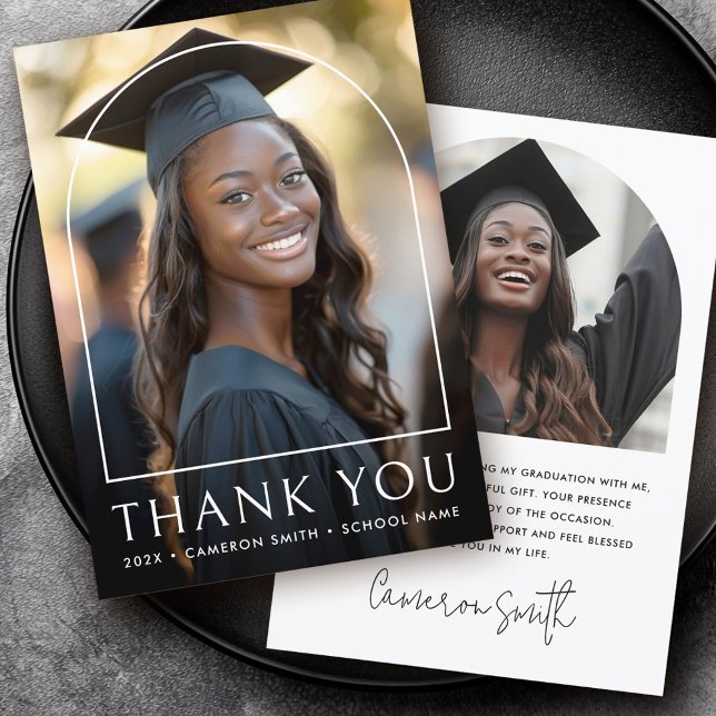 Klassischer Abschluss-Foto Dankeskarte (Elegant arch classic graduation photo graduate thank you card)