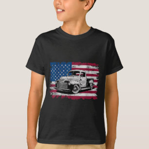 Klassischer alter Pickup-Truck Amerikanische Flagg T-Shirt