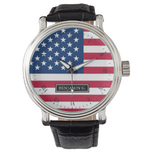 Klassischer amerikanischer Flag-Individuelle Name Armbanduhr