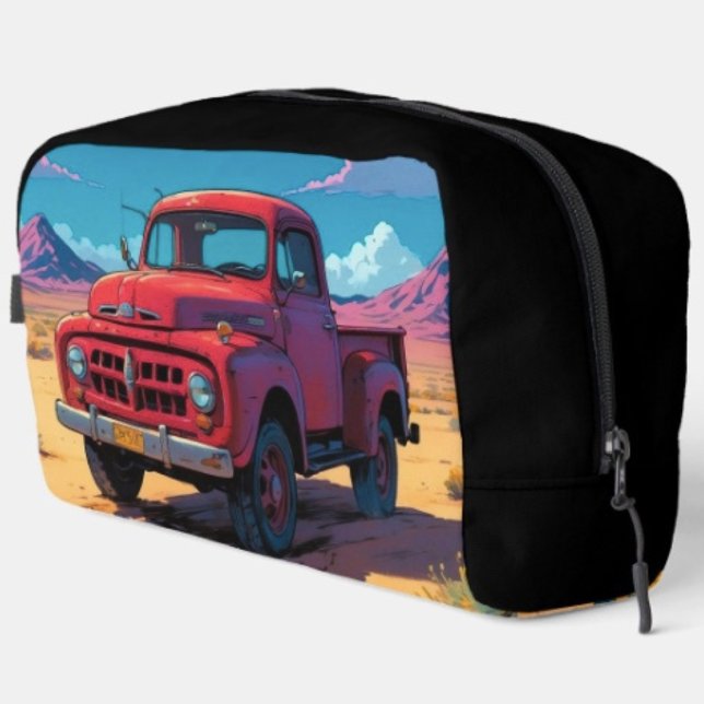 Klassischer amerikanischer Pickup Waschbeutel (Vintage Red Truck  toiletry bag with sturdy polyester fabric with a zippered closure. )
