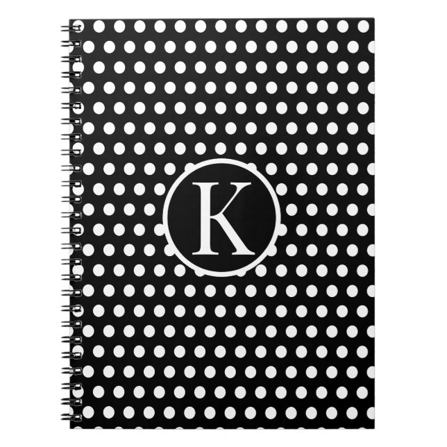 Klassischer Anfangsbuchstabe Polka Dots Black Notizblock (Vorderseite)