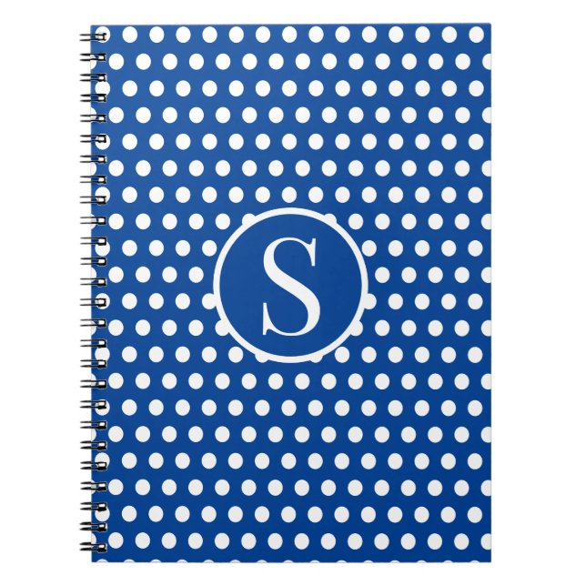 Klassischer Anfangsbuchstabe Polka Dots Navy Blue Notizblock (Vorderseite)
