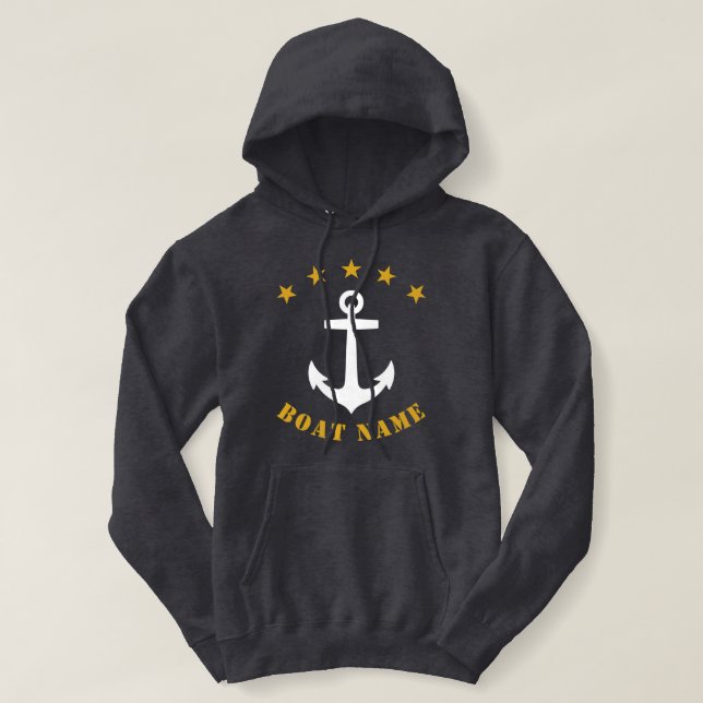 Klassischer Anker Gold Star Boat Name Grau Hoodie (Design vorne)