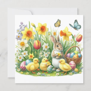 Klassischer/antiker Frühling-Hase/Huhn Feiertagskarte