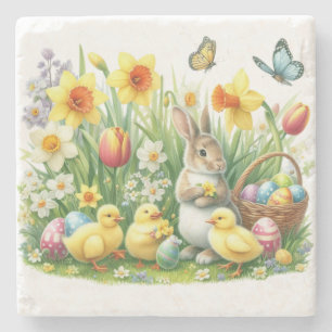 Klassischer/antiker Osterhase/Huhn Steinuntersetzer