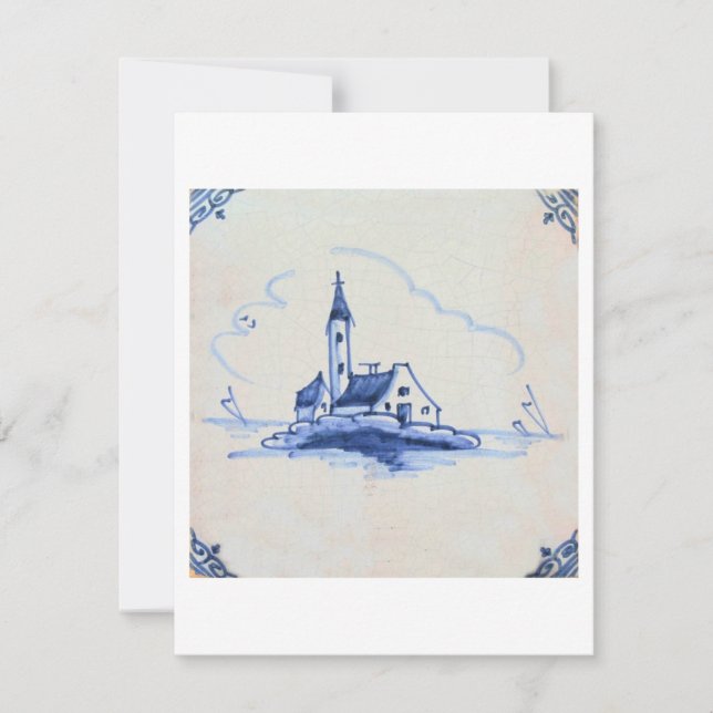 Klassischer Antiquar Delft Blue Tile - Kirche Einladung (Vorderseite)