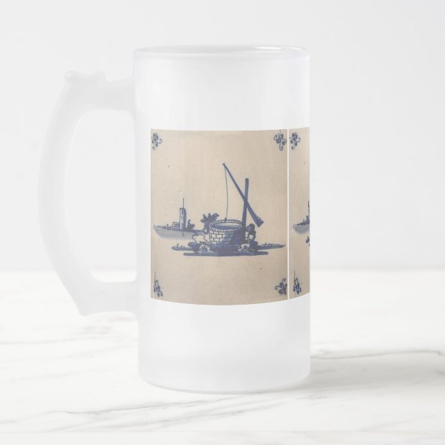 Klassischer Antiquarier Delft Blue Tile - Wasser g Mattglas Bierglas (Links)