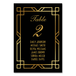 Klassischer Art Deco Rahmen Hochzeit Schwarz Gold Tischnummer