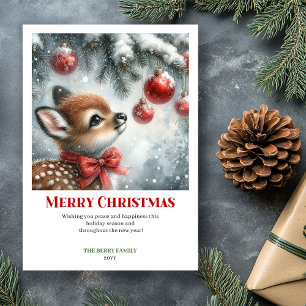 Klassischer Babyhirsch Schneewald Wasserfarben Wei Feiertagskarte
