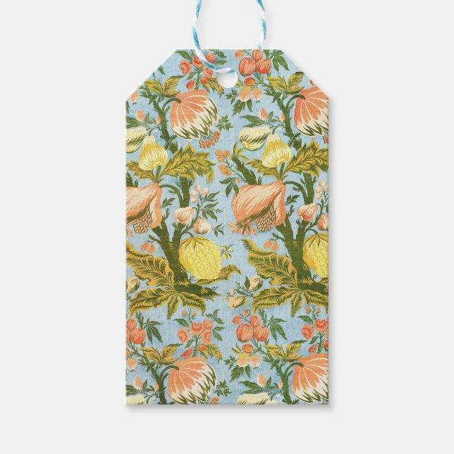 Klassischer Barock-Blumen-Frucht-Damaskus-Stoff Geschenkanhänger (Vorderseite)