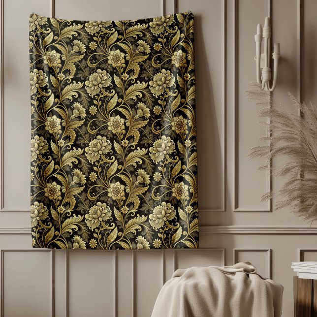 Klassischer Barockstil, Goldmatte Fleecedecke (Classic Baroque Style Gold Damask Bed Throw Fleece Blanket)