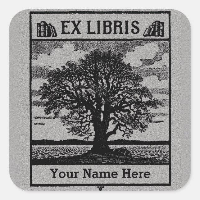Klassischer Baum mit Büchern Ex Libris Buchzeichen Quadratischer Aufkleber (Vorderseite)