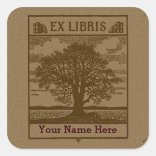 Klassischer Baum mit Büchern Ex Libris Buchzeichen Quadratischer Aufkleber