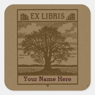 Klassischer Baum mit Büchern Ex Libris Buchzeichen Quadratischer Aufkleber
