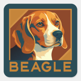 Klassischer Beagle Portrait Retro Style Quadratischer Aufkleber