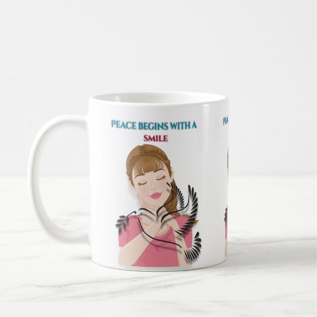 Klassischer Becher, 11 oz Frieden beginnt mit eine Kaffeetasse (Links)
