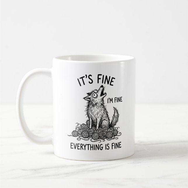 Klassischer Becher: Whimsical Heulender Wolf Angst Kaffeetasse (Links)