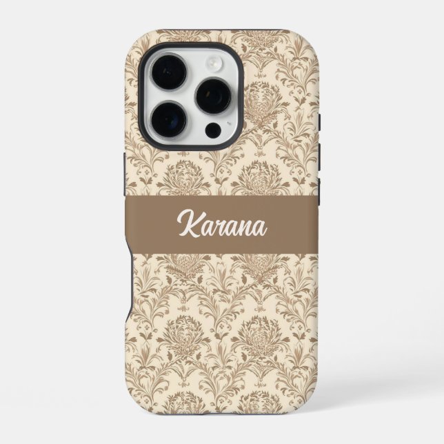 Klassischer Beiger Damast iPhone Hülle (Rückseite)
