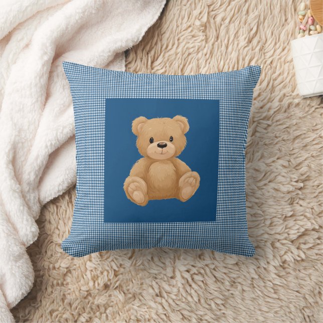 Klassischer Blau Houndstooth, Teddybär, Kissen (Decke)