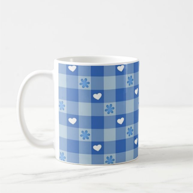 Klassischer blau karierter Kaffeebecher Kaffeetasse (Links)