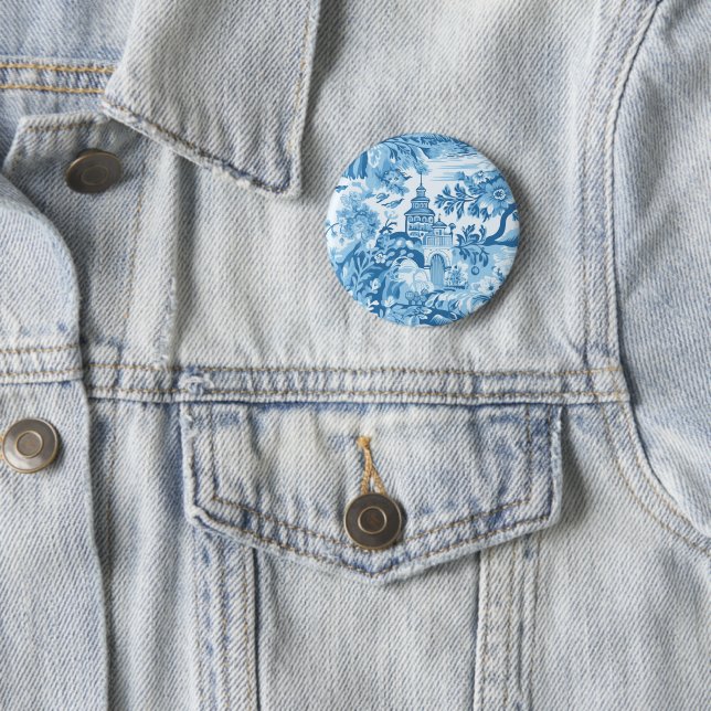 Klassischer blauer Toile-Landschafts-Anstecker Button (Beispiel)