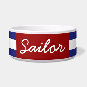 Klassischer blauer und weißer nautischstreifen napf