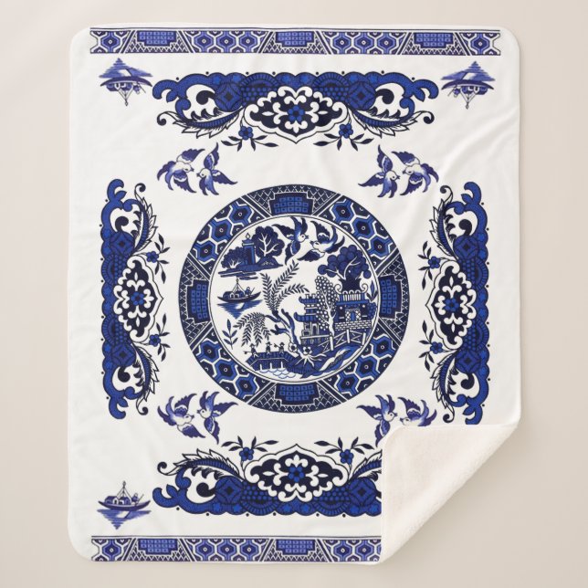 Klassischer blauer Weide-China-Entwurf Sherpadecke (Vorderseite)