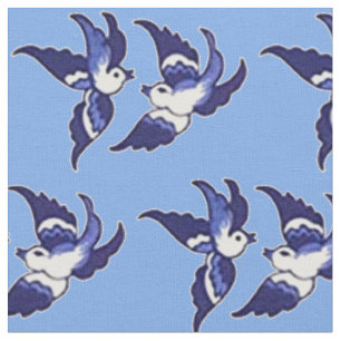 Klassischer blauer Weide-Vogel-Entwurf v2 Stoff