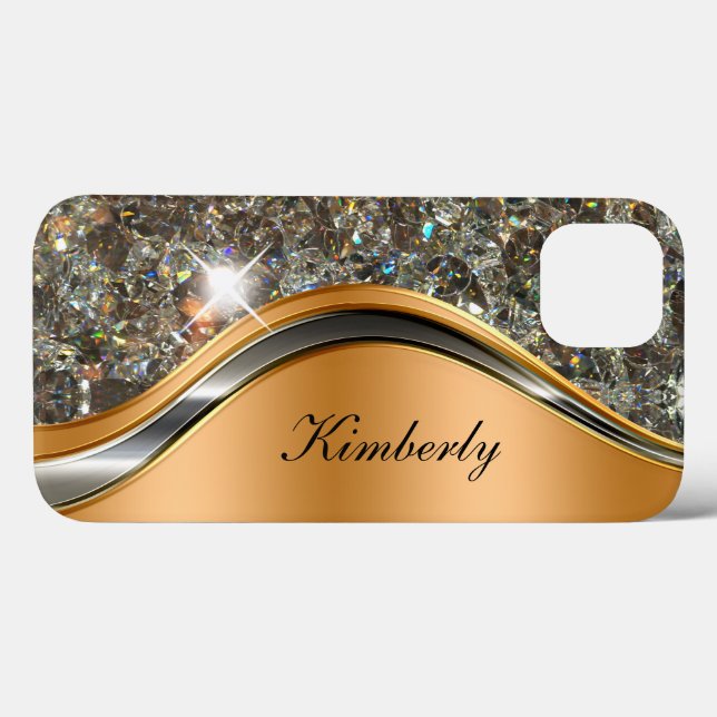 Klassischer Bling-Monogramm-Glitzereffekt Case-Mate iPhone Hülle (Rückseite (Horizontal))