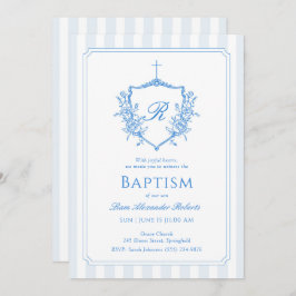 Klassischer Blue Wappen Monogram Bap Einladung