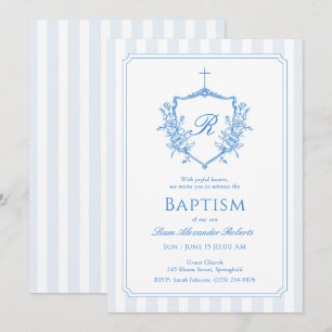 Klassischer Blue Wappen Monogram Bap Einladung