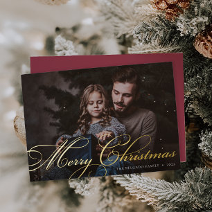Klassischer Blüh Frohe Weihnachten Foto Folien Feiertagskarte