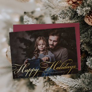 Klassischer Blüh Happy Holidays Foto Folien Feiertagskarte