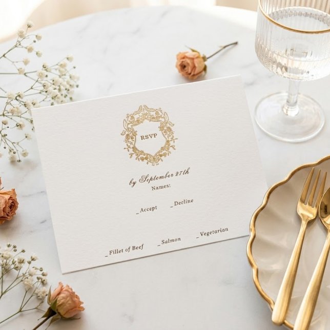 Klassischer Blumenkranz-Monogramm-Hochzeit Begleitkarte (Von Creator hochgeladen)