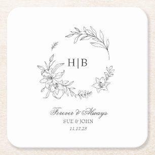 Klassischer Blumenkranz-Monogramm-Hochzeit Rechteckiger Pappuntersetzer