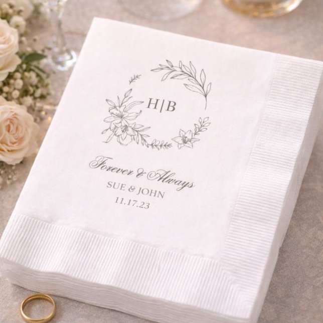 Klassischer Blumenkranz-Monogramm-Hochzeit Serviette (Von Creator hochgeladen)