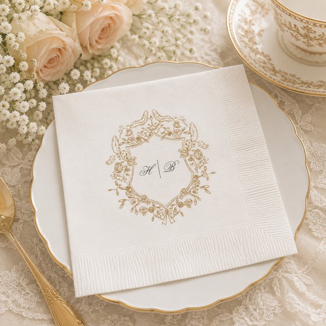 Klassischer Blumenkranz-Monogramm-Hochzeit Serviette (Von Creator hochgeladen)