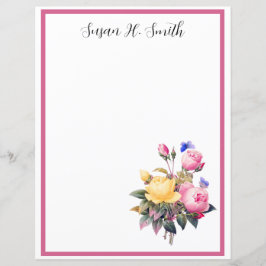 Klassischer Blütenrosa Gelbe Rosen Lila Schmetterl