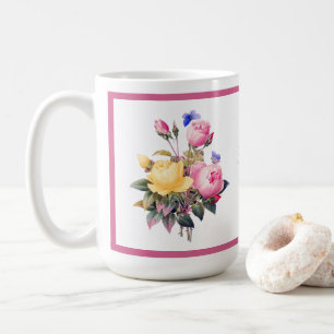 Klassischer Blütenrosa Gelbe Rosen Lila Schmetterl Kaffeetasse
