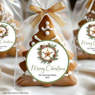 Klassischer Boho neutralfarbener Weihnachts-Rundst Runder Aufkleber