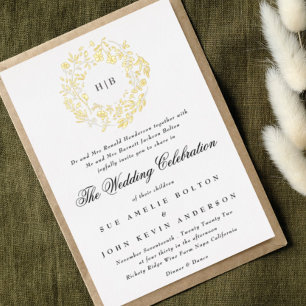 Klassischer botanischer Blumenkranz Hochzeit Folieneinladung