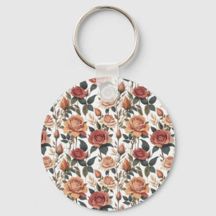 Klassischer botanischer Garten roter Vintage-Rosen Schlüsselanhänger