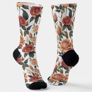 Klassischer botanischer Garten roter Vintage-Rosen Socken