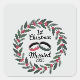 Klassischer Brautringkranz   1. Weihnachten Quadratischer Aufkleber