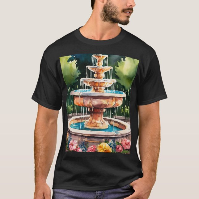 Klassischer Brunnen Silhouette T - Shirt - Eleganz (Vorderseite)