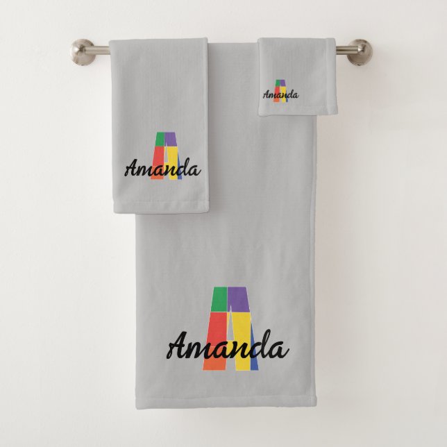 Klassischer Buchstabe A mit Monogramm grau Badhandtuch Set (Insitu)