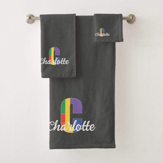 Klassischer Buchstabe C graues Monogramm Badhandtuch Set (Insitu)