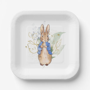 Klassischer Bunny-Hase mit grünen und goldenen Blä Pappteller