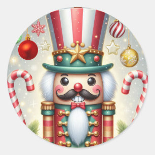 Klassischer, bunter, skurriler Weihnachtsknacker Runder Aufkleber