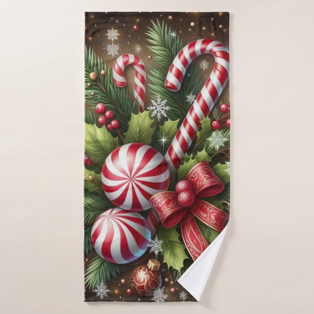 Klassischer Candy Cane/Pfefferminz Weihnachtsgrün Badehandtuch (Badehandtuch)